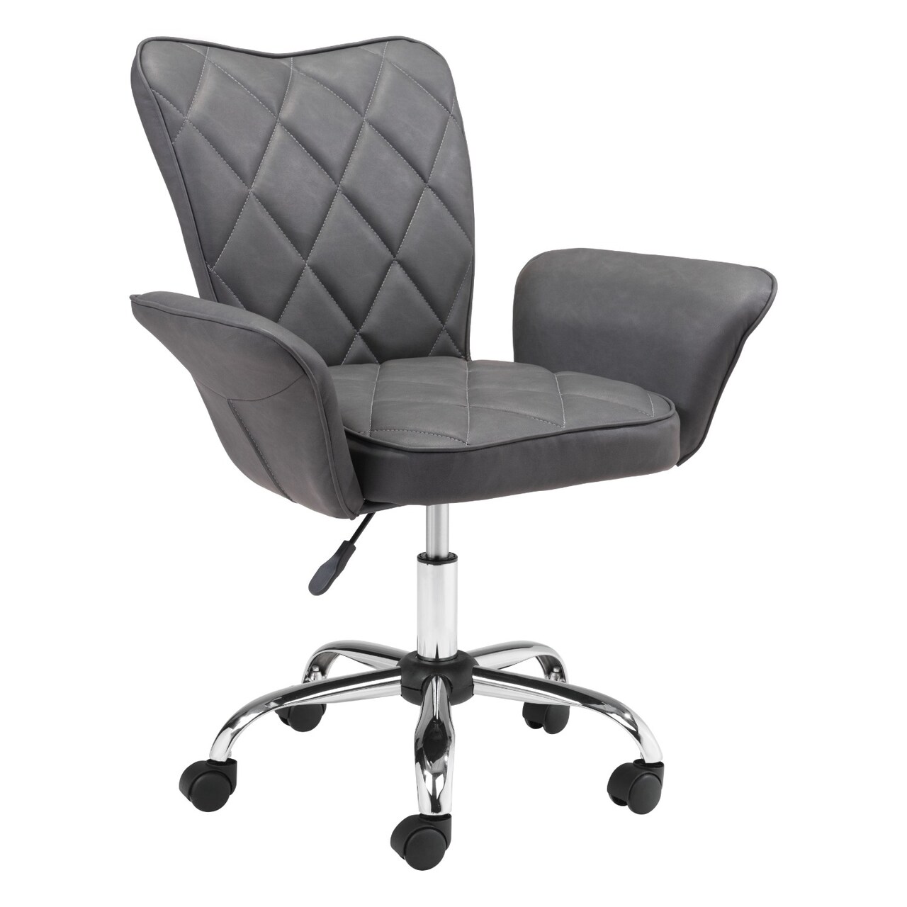 Modern Home 35.5&#x22; Gray and Silver Upholstered Swivel Office Chair